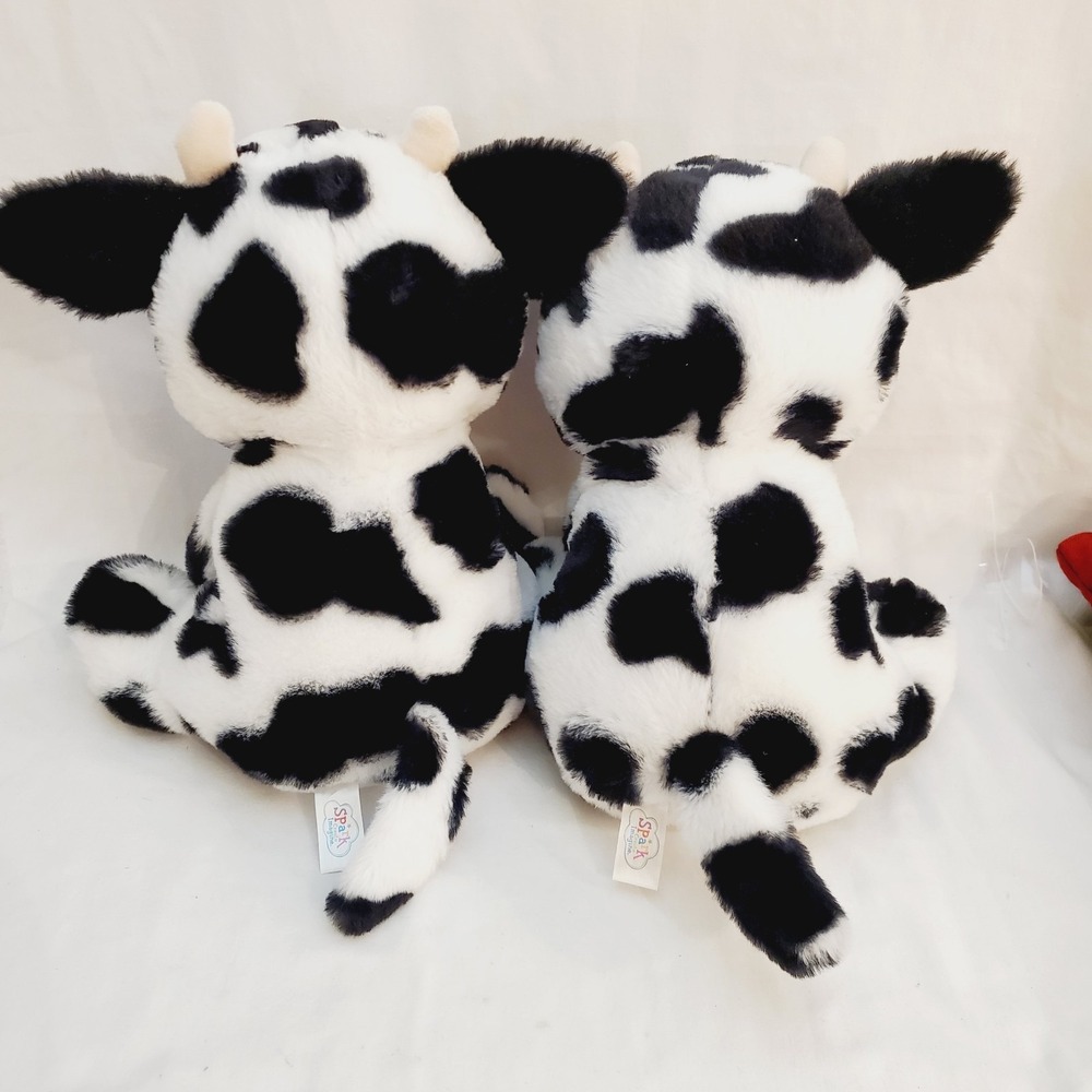 Set Of 2 Spark Create Imagine Black & White Cows 12" Plush Rattle Crinkle Twins - Picture 5 of 11